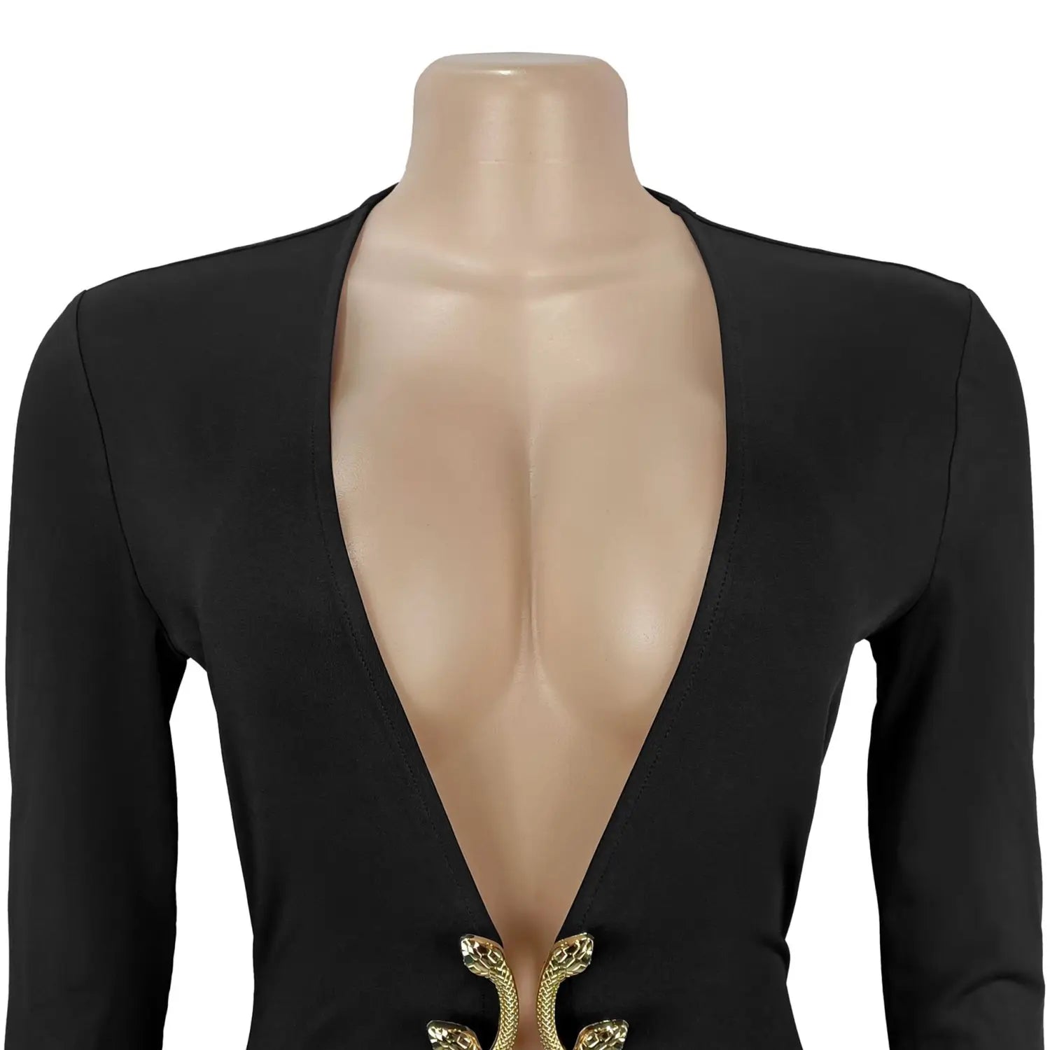 Fashionable women’s sexy deep v-neck bodycon dress with snake pattern accessories