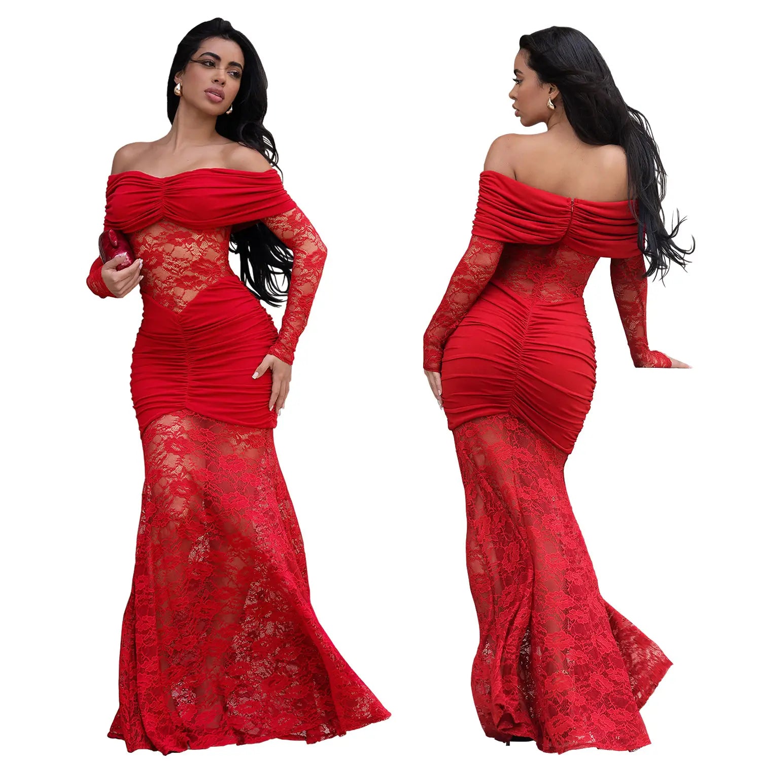 Fashion Women's Sexy One-Shoulder Lace Bodycon Dress