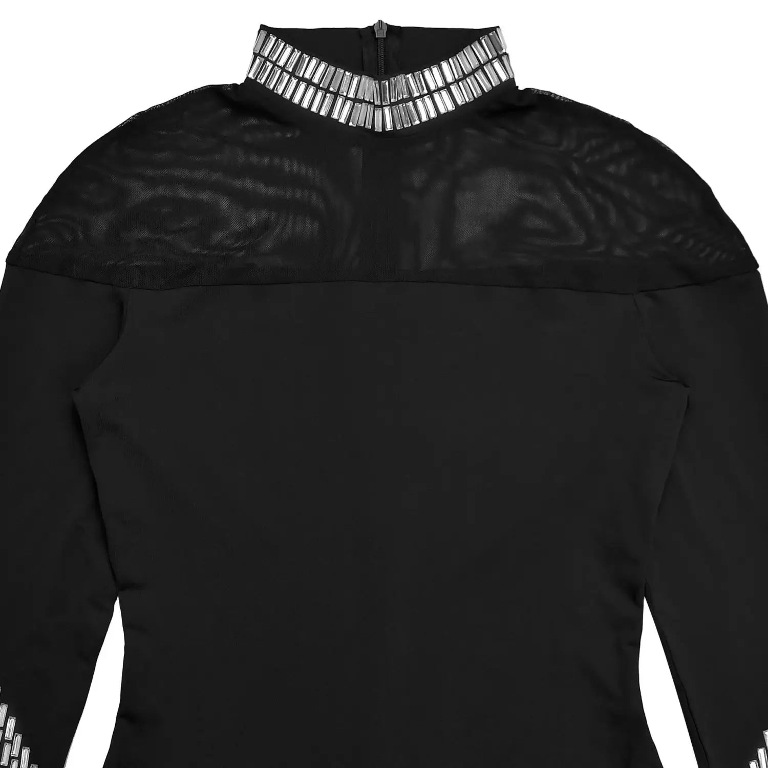 Elegant high neck long sleeve fitted sequined dress for women