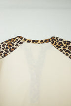 Beige Plus Size Leopard Contrast Patchwork Polo Tee