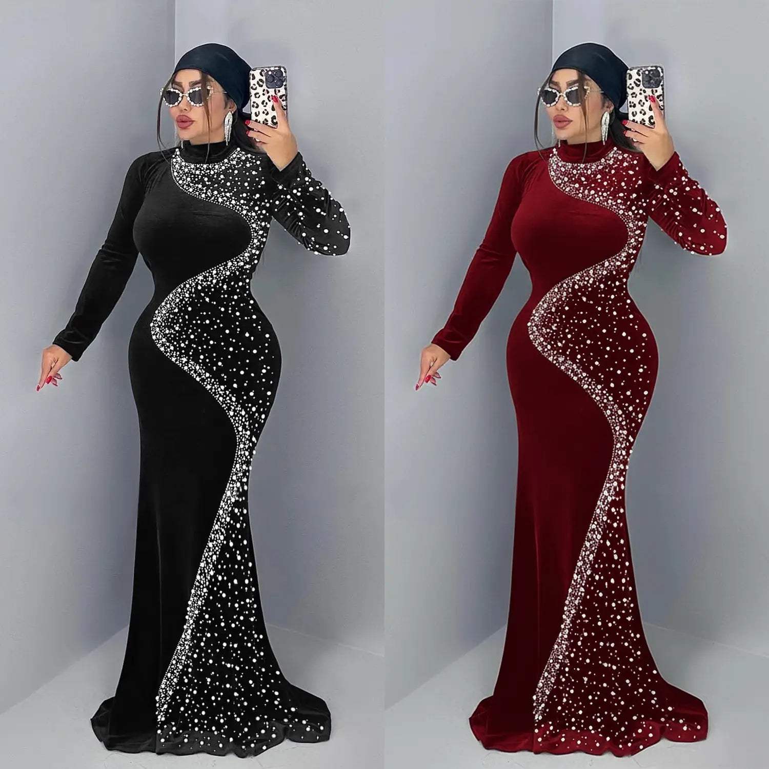 Elegant Velvet Embellished Dress for Women Fashionable  Chic Cocktail Dress