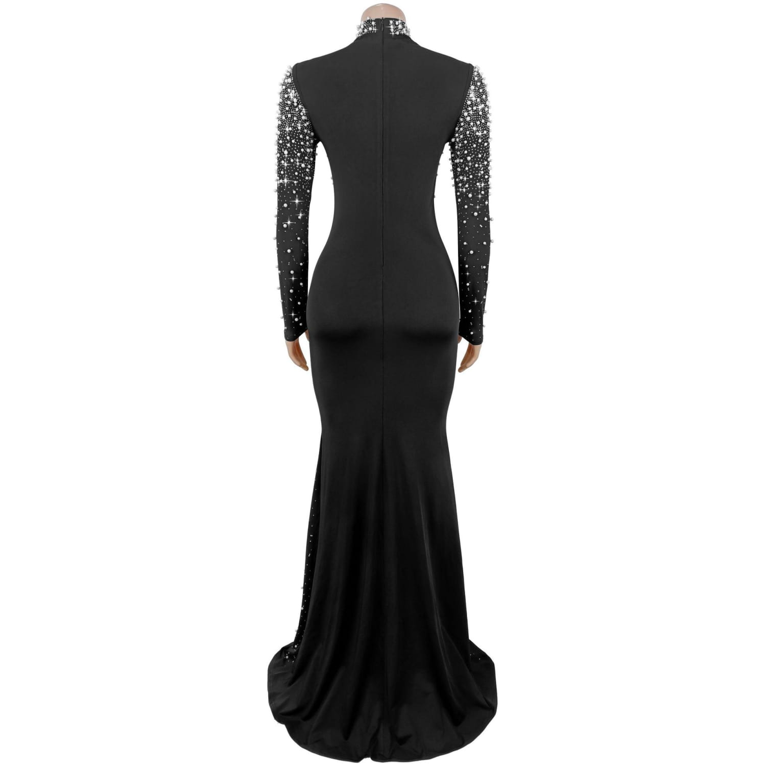 Elegant high neck rhinestone beaded bodycon dress for women fashion