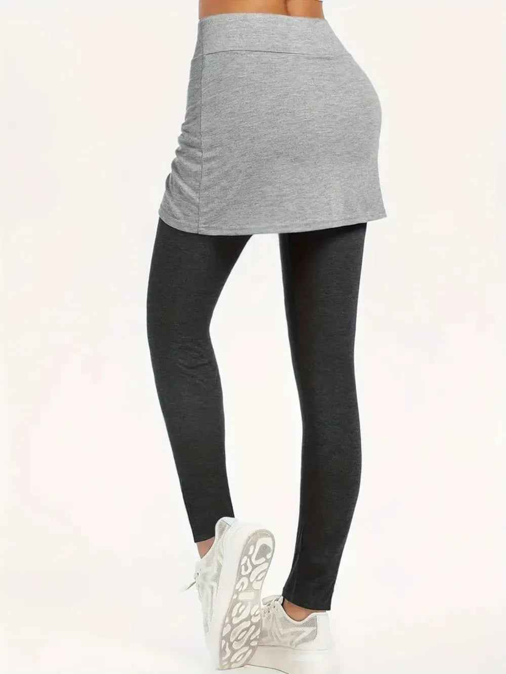 Drawstring Fake Two Pieces Active Leggings with Ruched Skirt