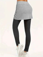 Drawstring Fake Two Pieces Active Leggings with Ruched Skirt