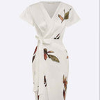 Fashion Satin Printed Belted Dress