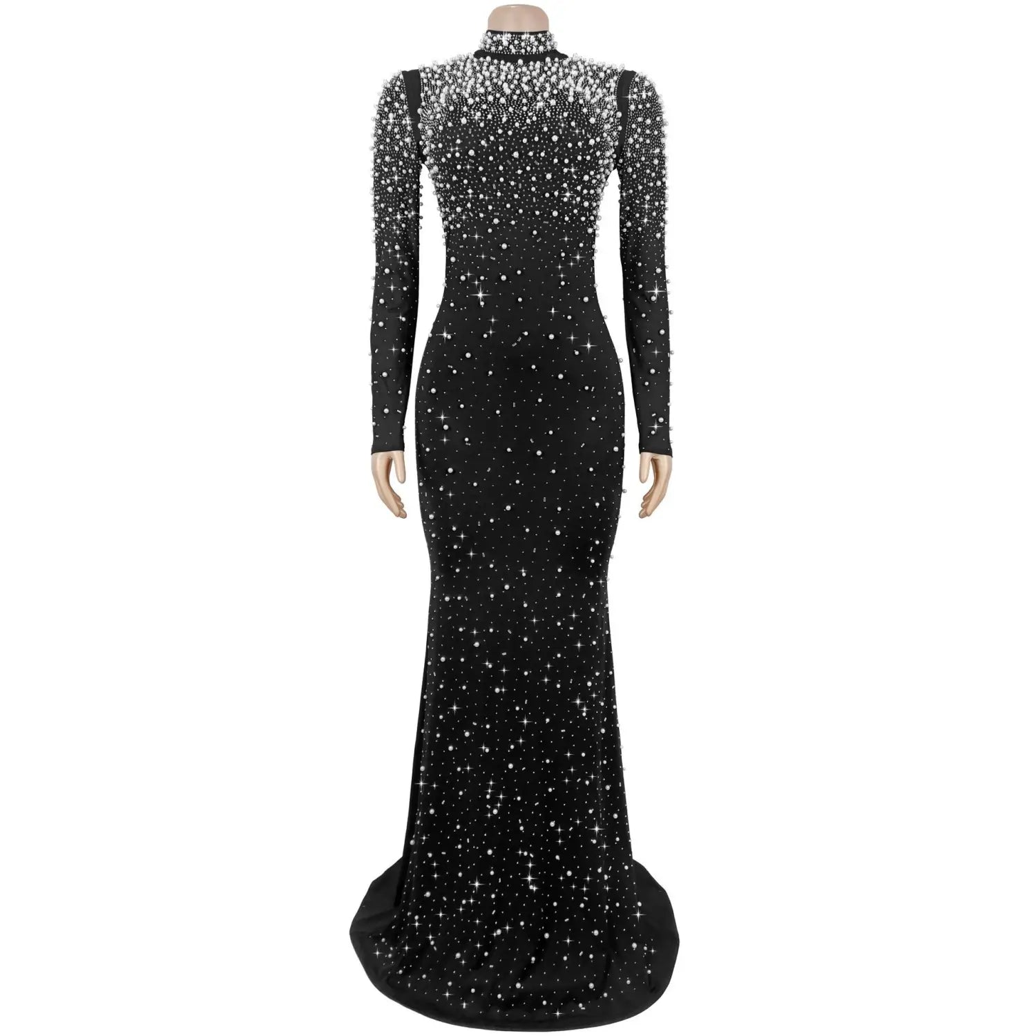 Elegant high neck rhinestone beaded bodycon dress for women fashion