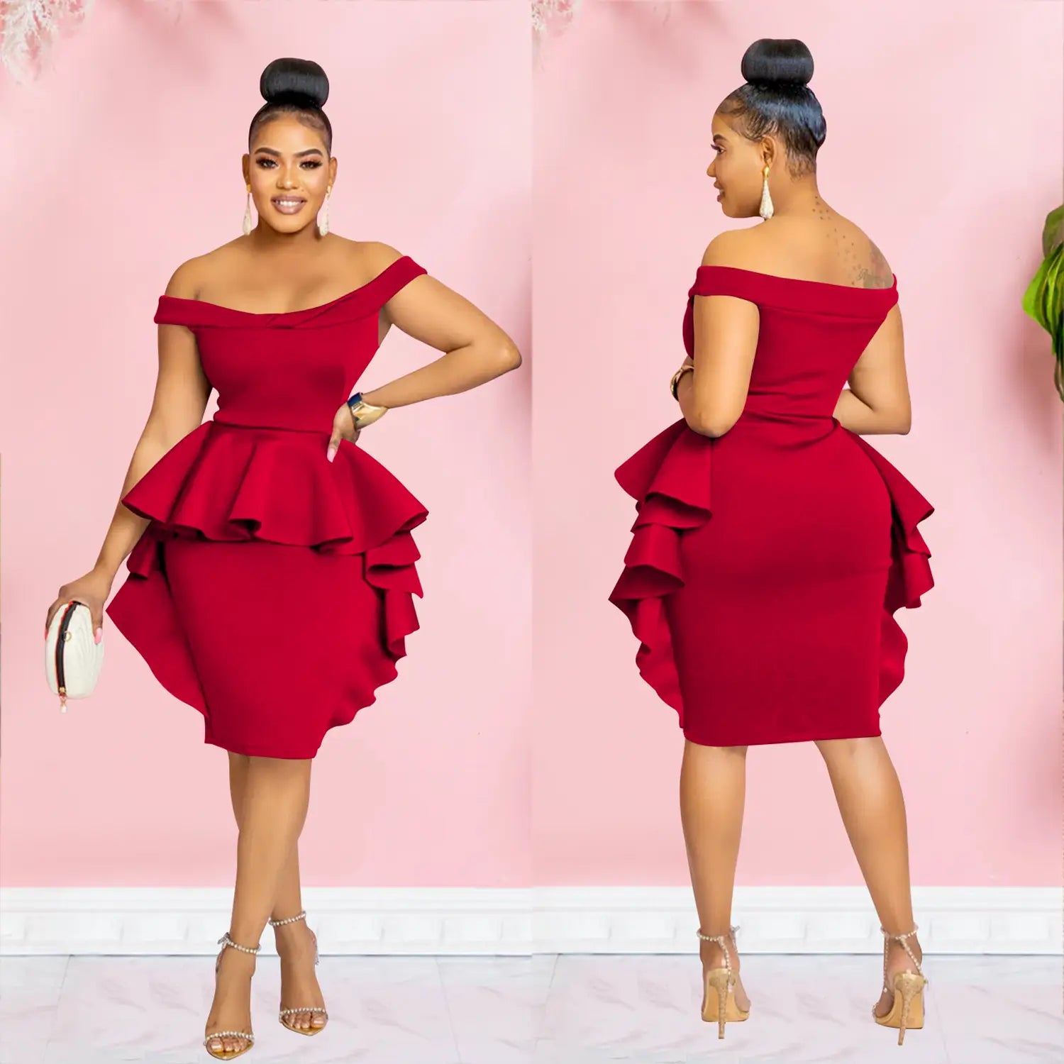 Fashion women’s solid color sleeveless ruffle hem mini dress
