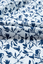 Blue Floral Print Lace Detail Puff Sleeve Shirt