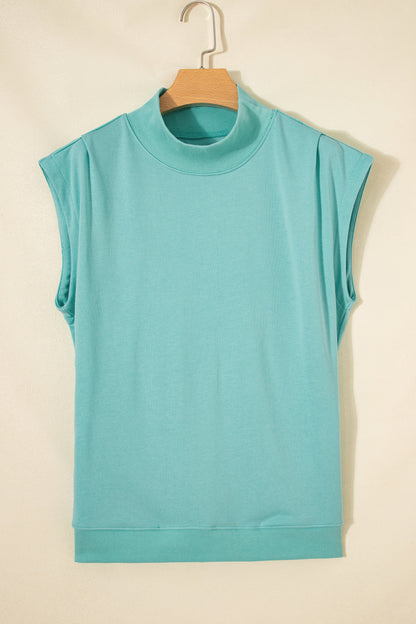 Yellow Solid Color High Neck Cap Sleeve Loose Top