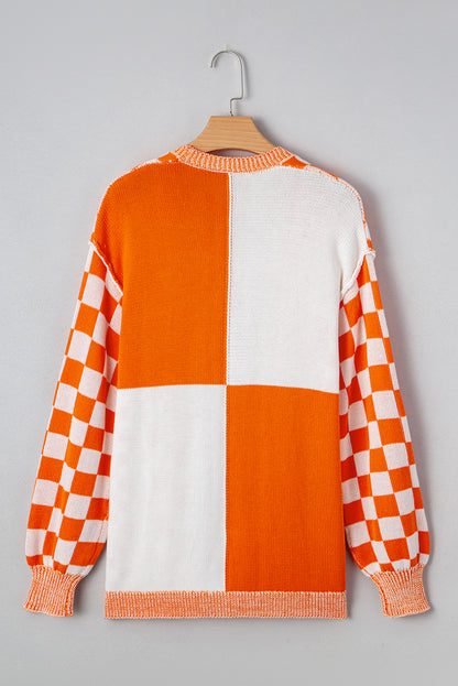 Brown Checkered Open Front Drop Shoulder Cardigan