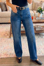 Sky Blue Tailored Seam Detail Womens Shift Jeans
