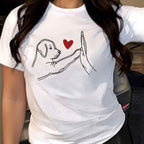 Womens Dog Heart Print Casual Short Sleeve Tee