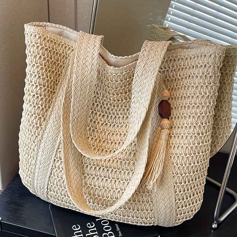 Chic Woven Fringe Tote Large Versatile Shoulder Bag for Summer