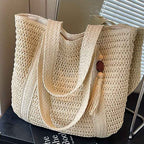 Chic Woven Fringe Tote Large Versatile Shoulder Bag for Summer