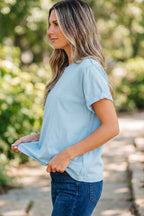 Myosotis Solid Color Round Neck Casual T Shirt