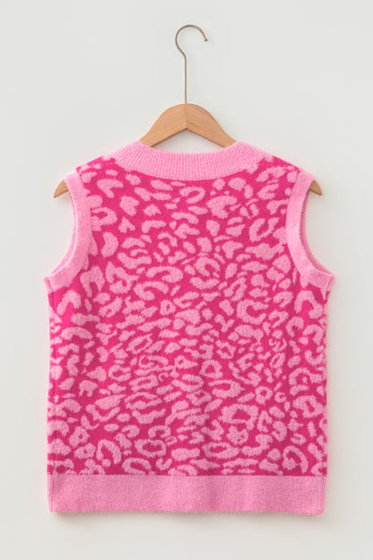 Black Leopard Print Knit Sleeveless Regular Wash Sweater Vest