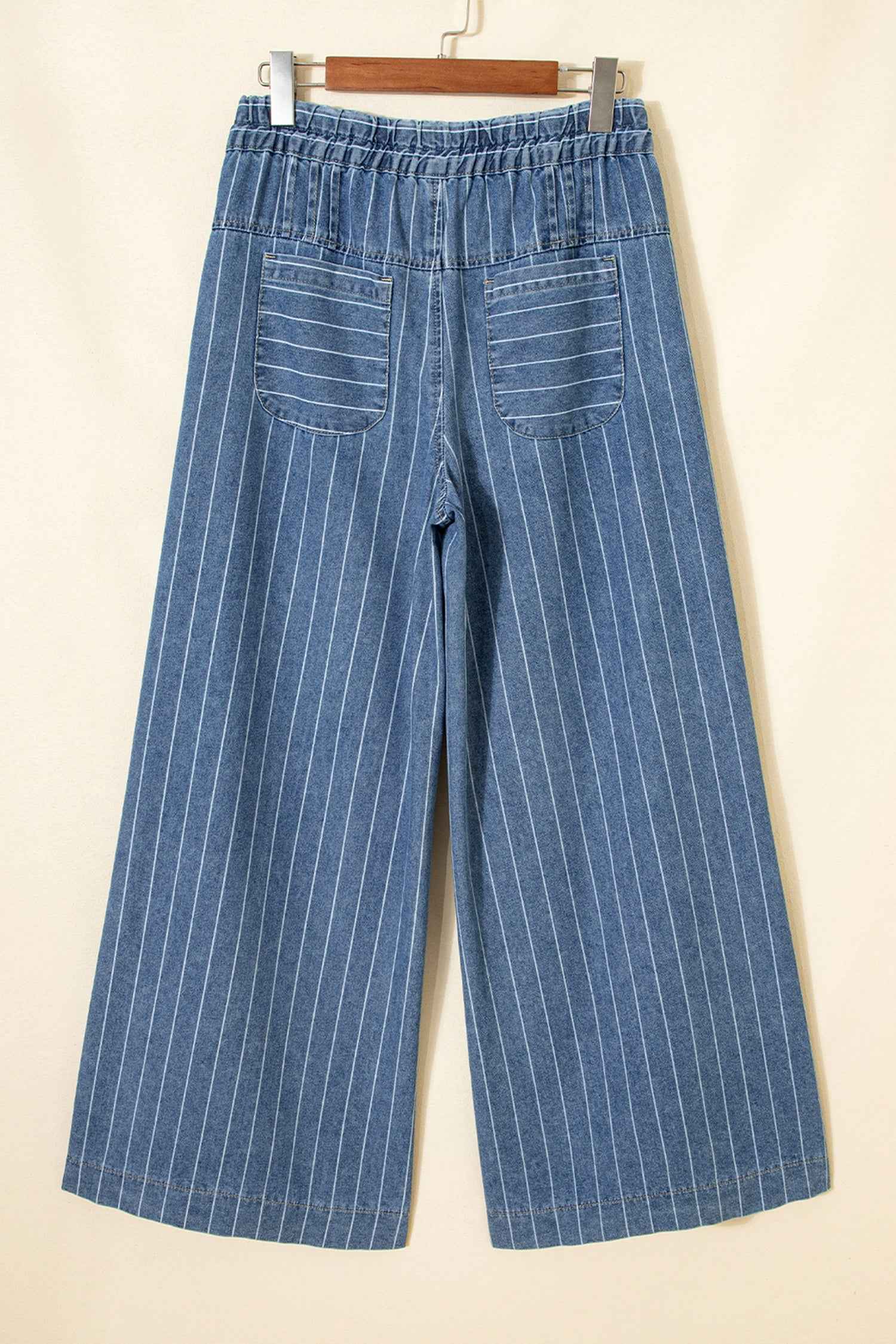Sky Blue Stripe Plus Size Buttoned Loose Wide Leg Denim Pants