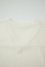 Beige Twisted Texture Knit V Neck T Shirt