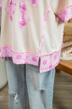 Apricot Daisy Floral Bow Contrast Patchwork Loose T Shirt