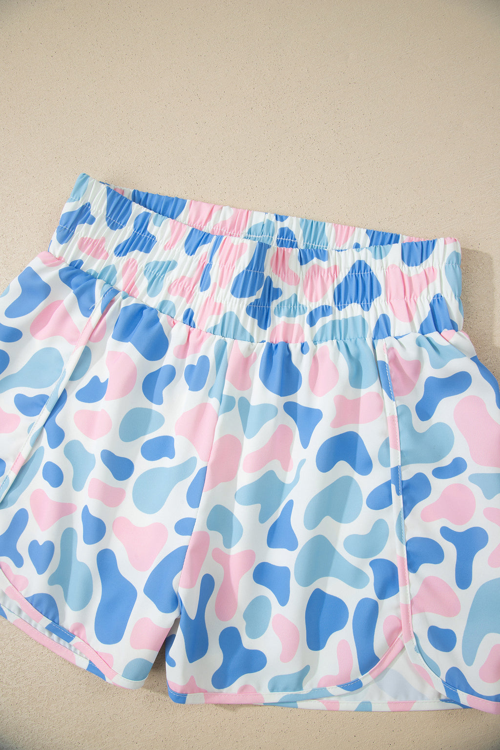 Multicolour Camouflage Print Shirred High Waist Athleisure Shorts