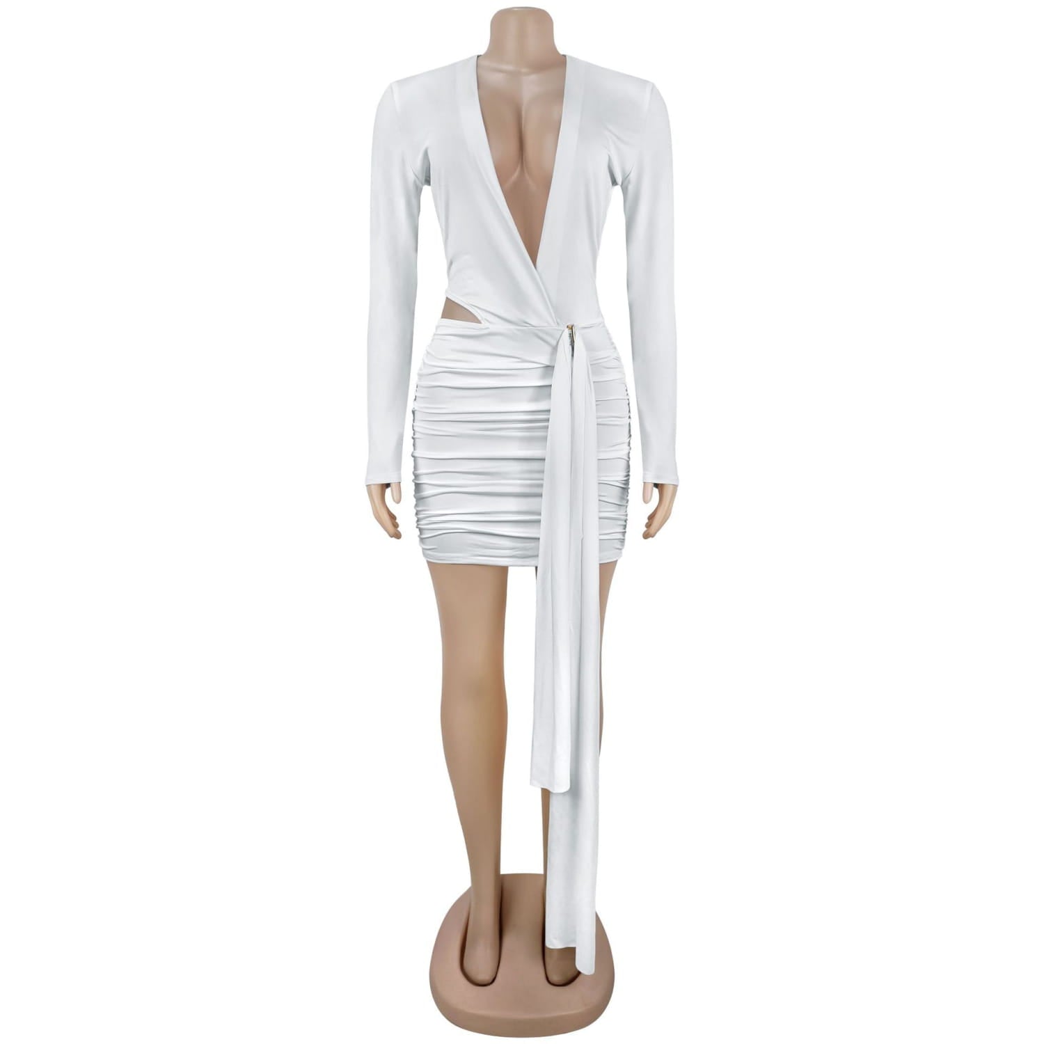 Fashion women’s sexy deep v neck solid color ribbon dress mini dress