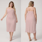 Plus Size Satin Nightdress for Women Summer One-Piece Plunge Neck Strap Loose Loungewear Sleepwear