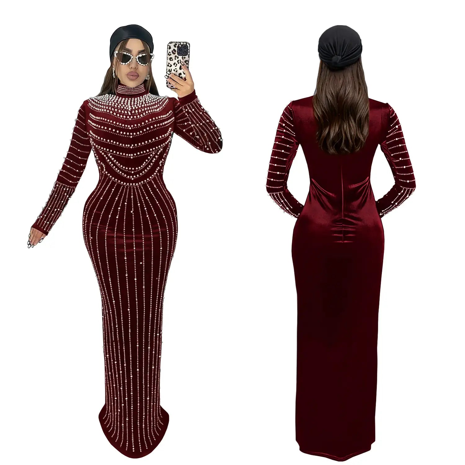 Elegant velvet embellished long sleeve dress for women fashion style casual occasion