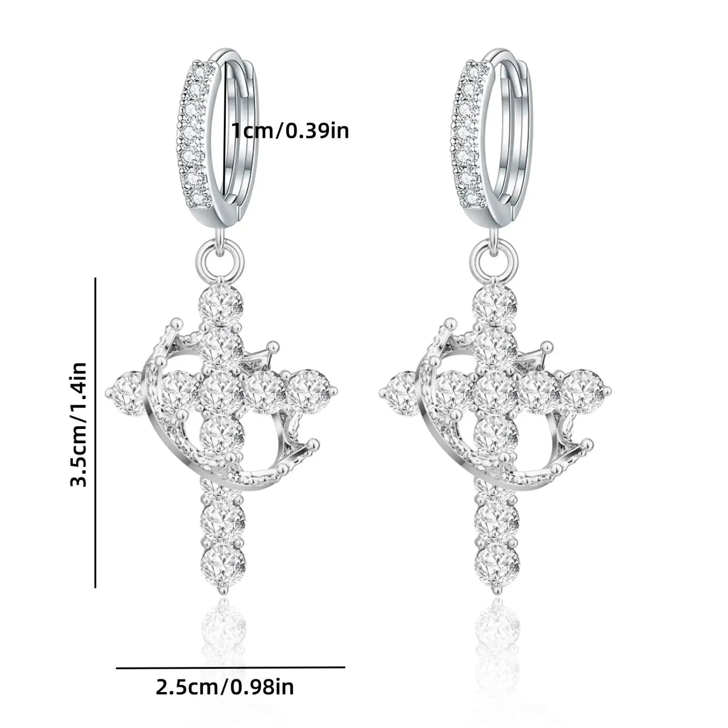 Rotating crown cross earrings set with zircon