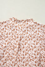 Blue Floral Print Lace Detail Puff Sleeve Shirt