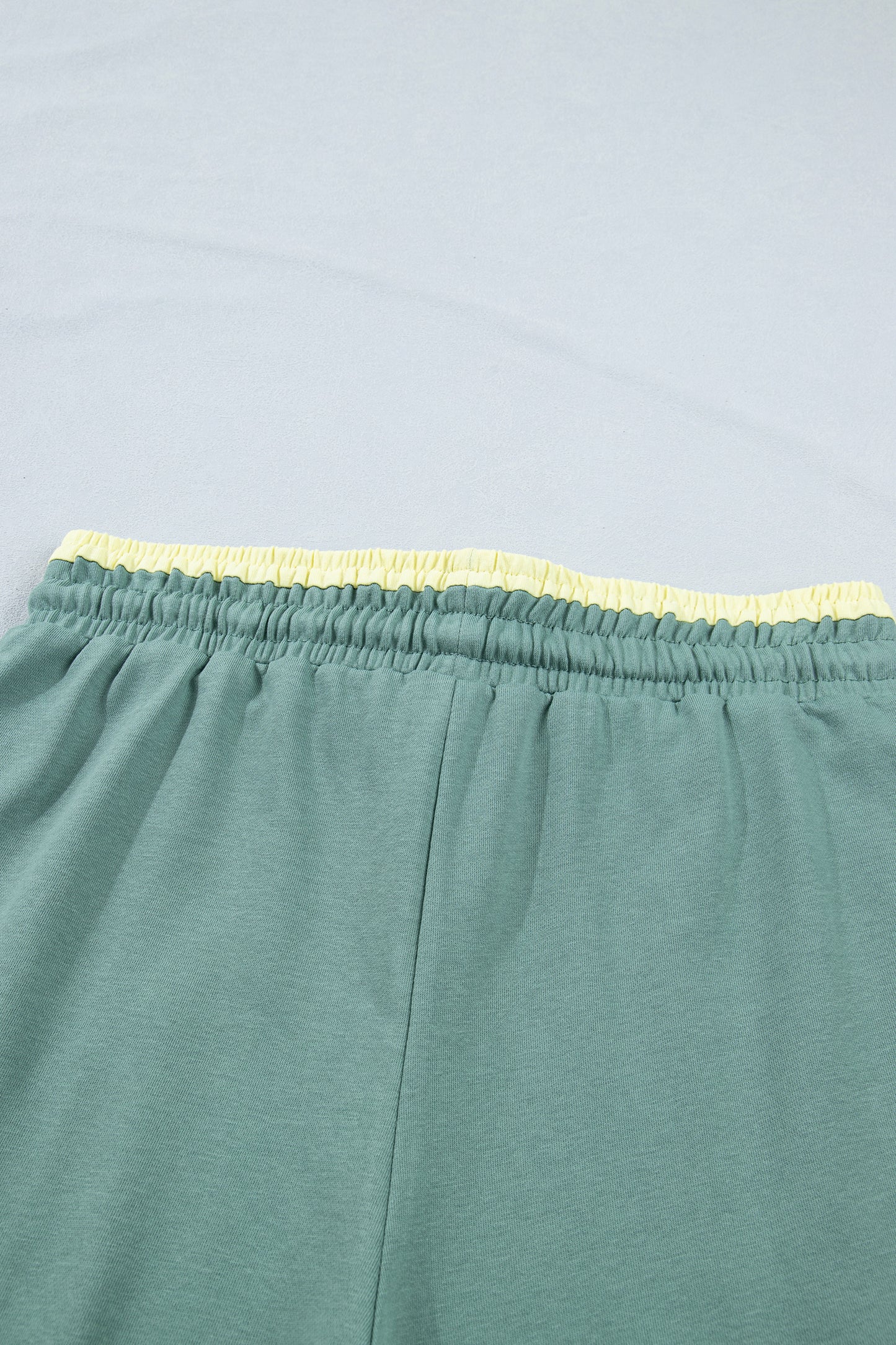 Sky Blue Color Block Flower Patchwork Drawstring Contrasted Elastic Waist Wide Leg Pants