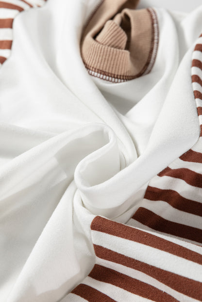 White Striped Colorblock Patchwork Oversized Sweatshirt