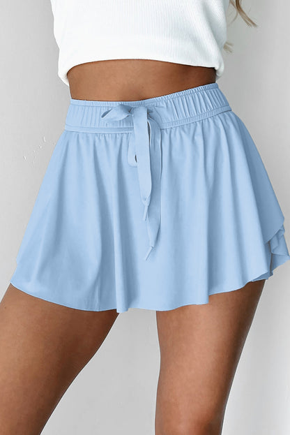 Black Drawstring High Waist Lined Tennis Skort