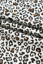 Khaki Plus Size Button V Neck Leopard Print Puff Sleeve Loose Mini Dress