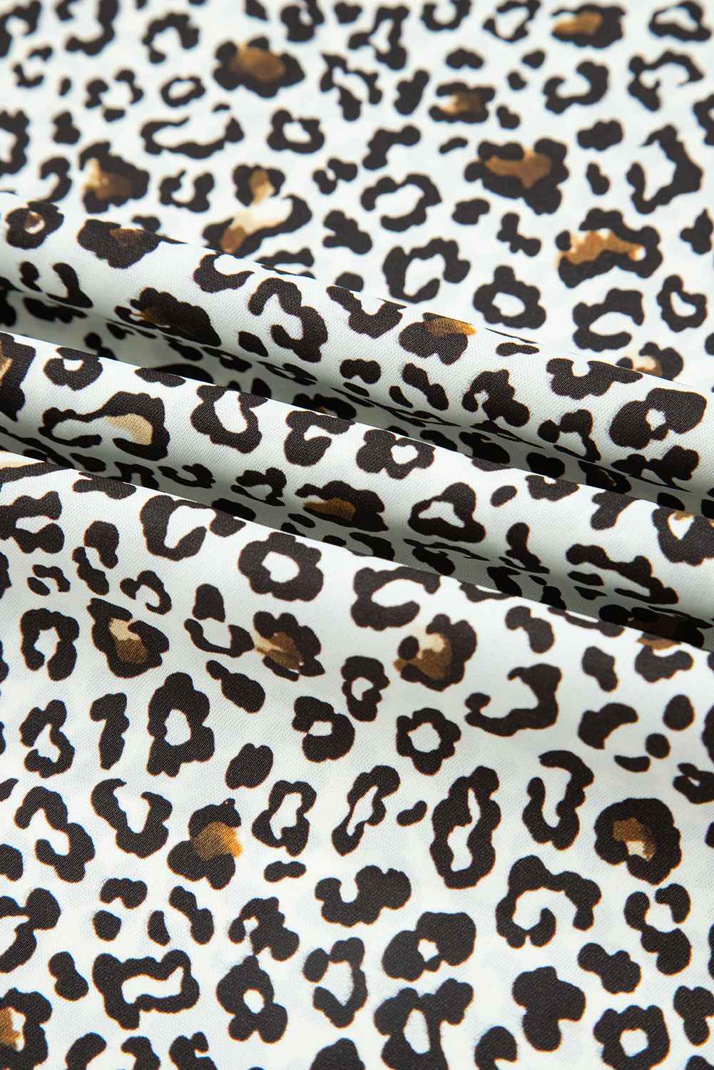Khaki Plus Size Button V Neck Leopard Print Puff Sleeve Loose Mini Dress