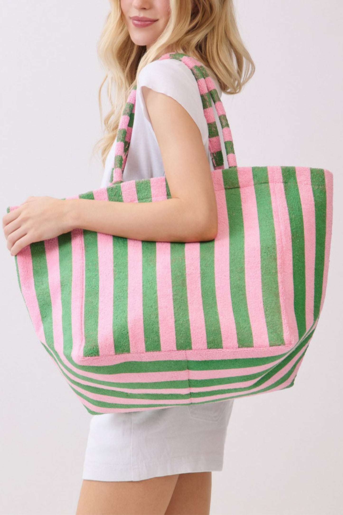 Grapefruit Orange Striped Terry Large Beach Tote Bag