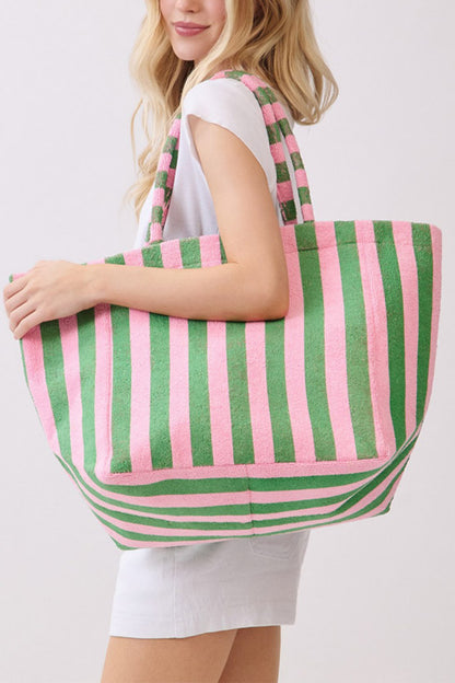 Grapefruit Orange Striped Terry Large Beach Tote Bag