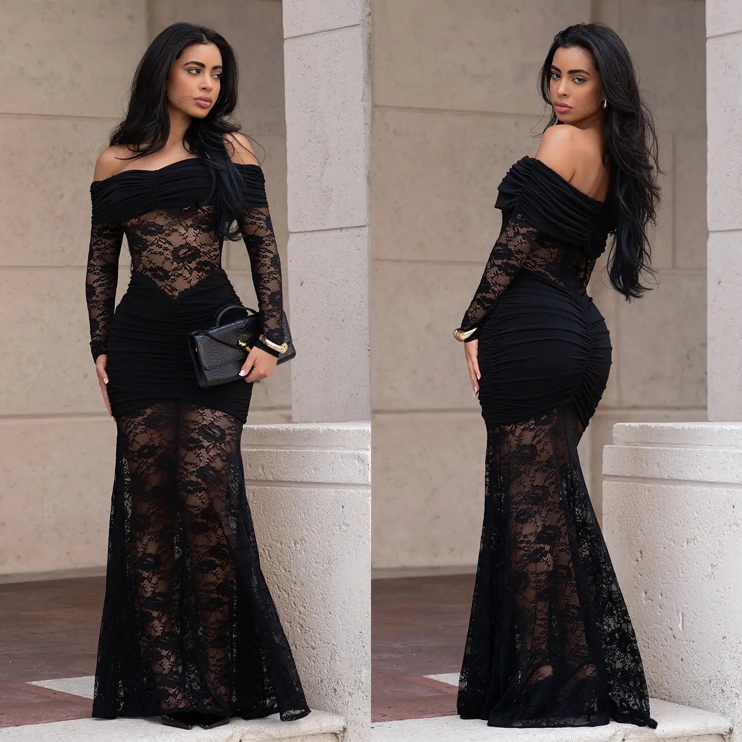 Fashion Women's Sexy One-Shoulder Lace Bodycon Dress