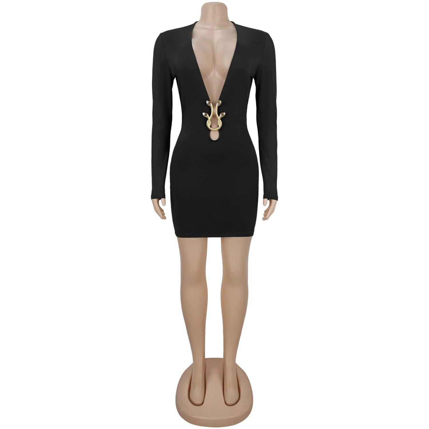 Fashionable women’s sexy deep v-neck bodycon dress with snake pattern accessories