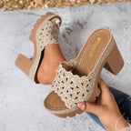 Womens Chic Hollow Thick Sole High Heel Summer Slides