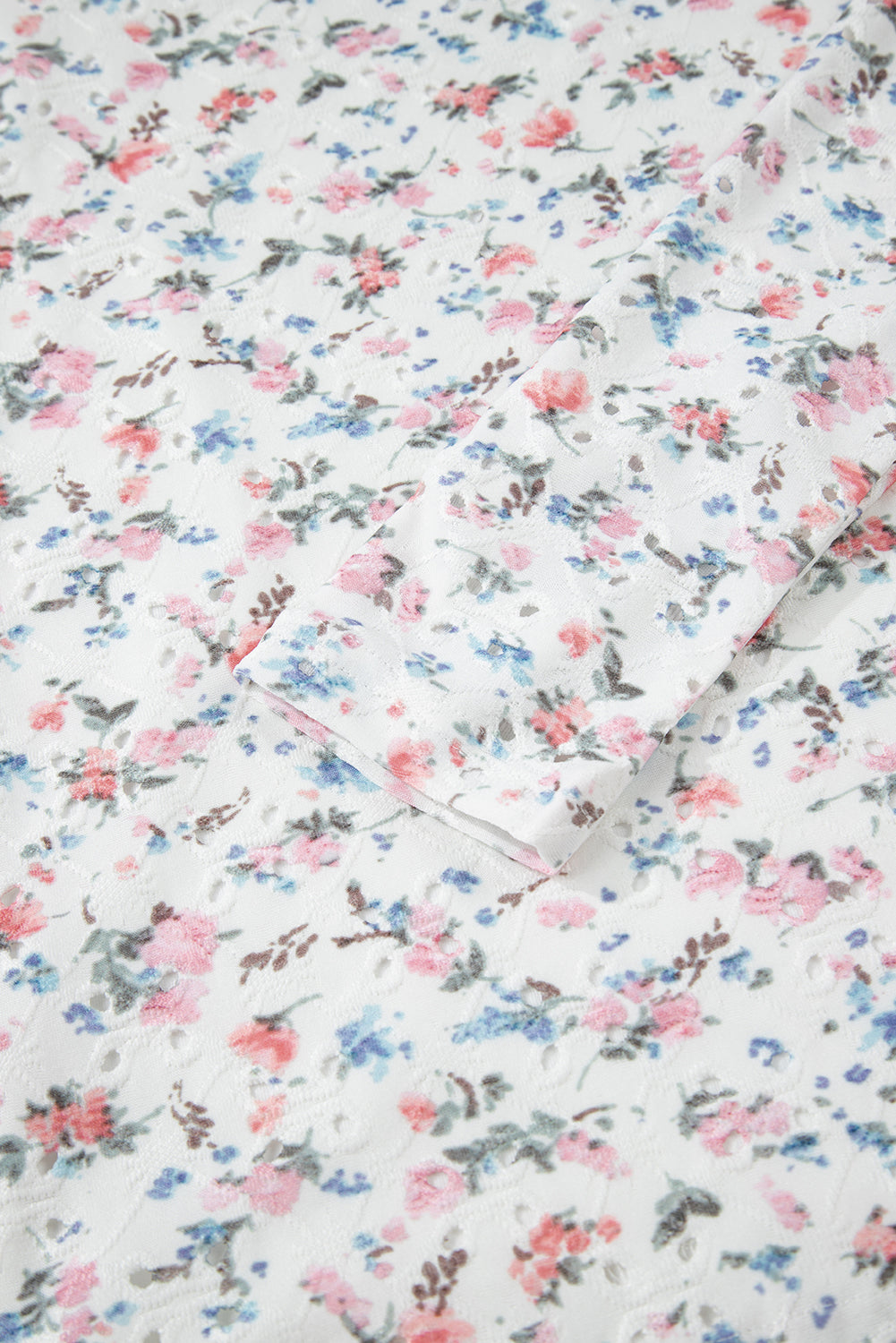 White Floral Print Slim Fit Square Neck Long Sleeve Top