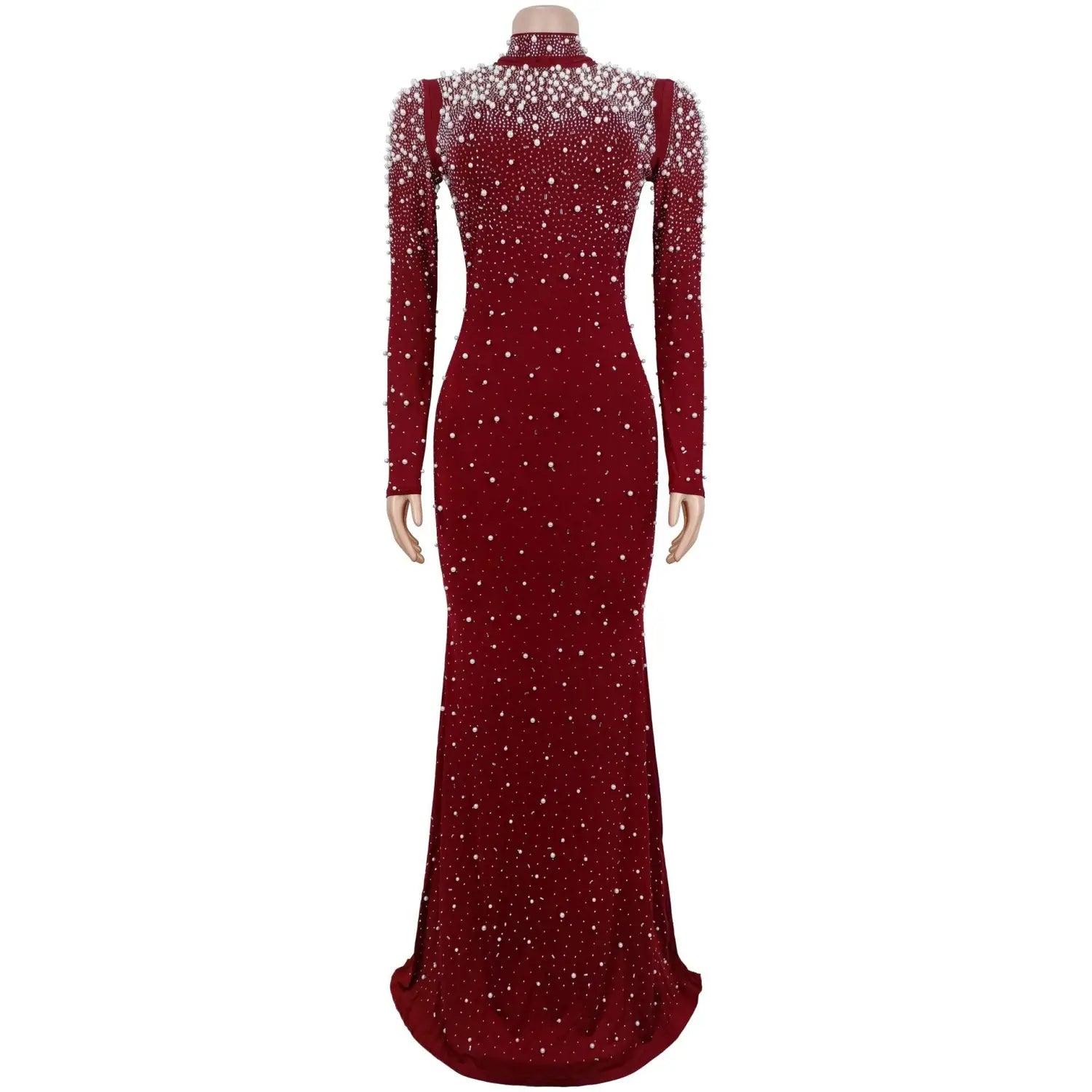 Elegant high neck rhinestone beaded bodycon dress for women fashion