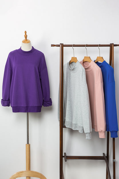 Gray Solid Color Oversized Mock Neck Sweatshirt