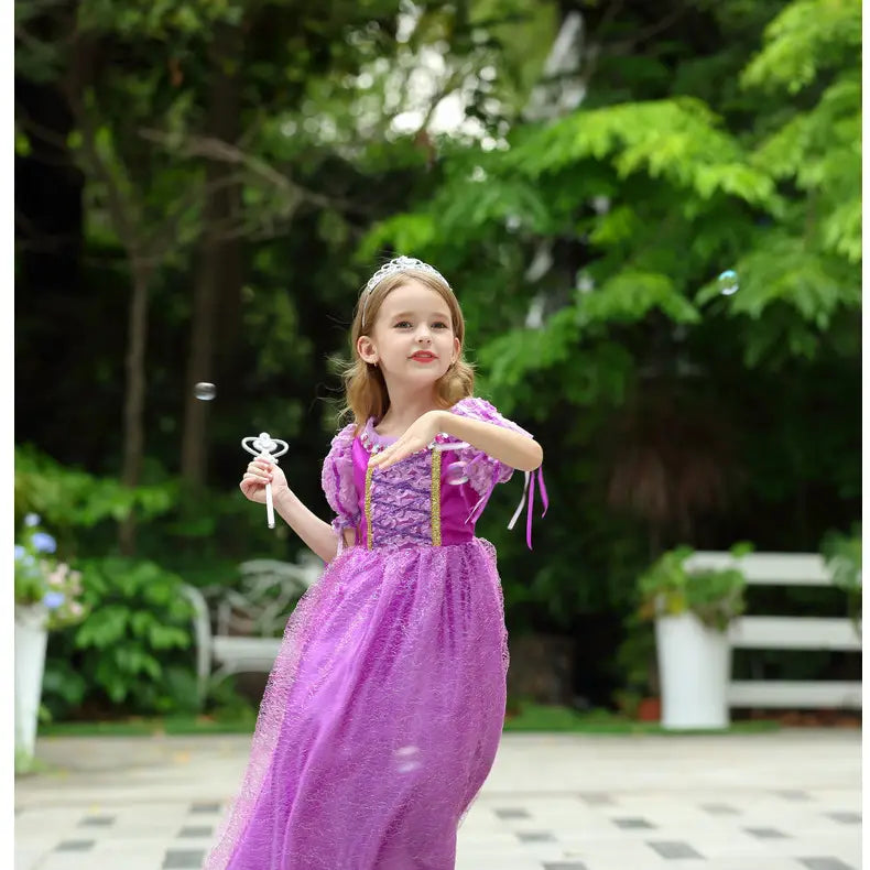 Western style dress long hair princess dress short sleeved girl performance dress holiday dress