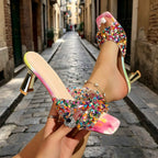 Elegant Floral SquareToe Chunky Heel Summer Sandals