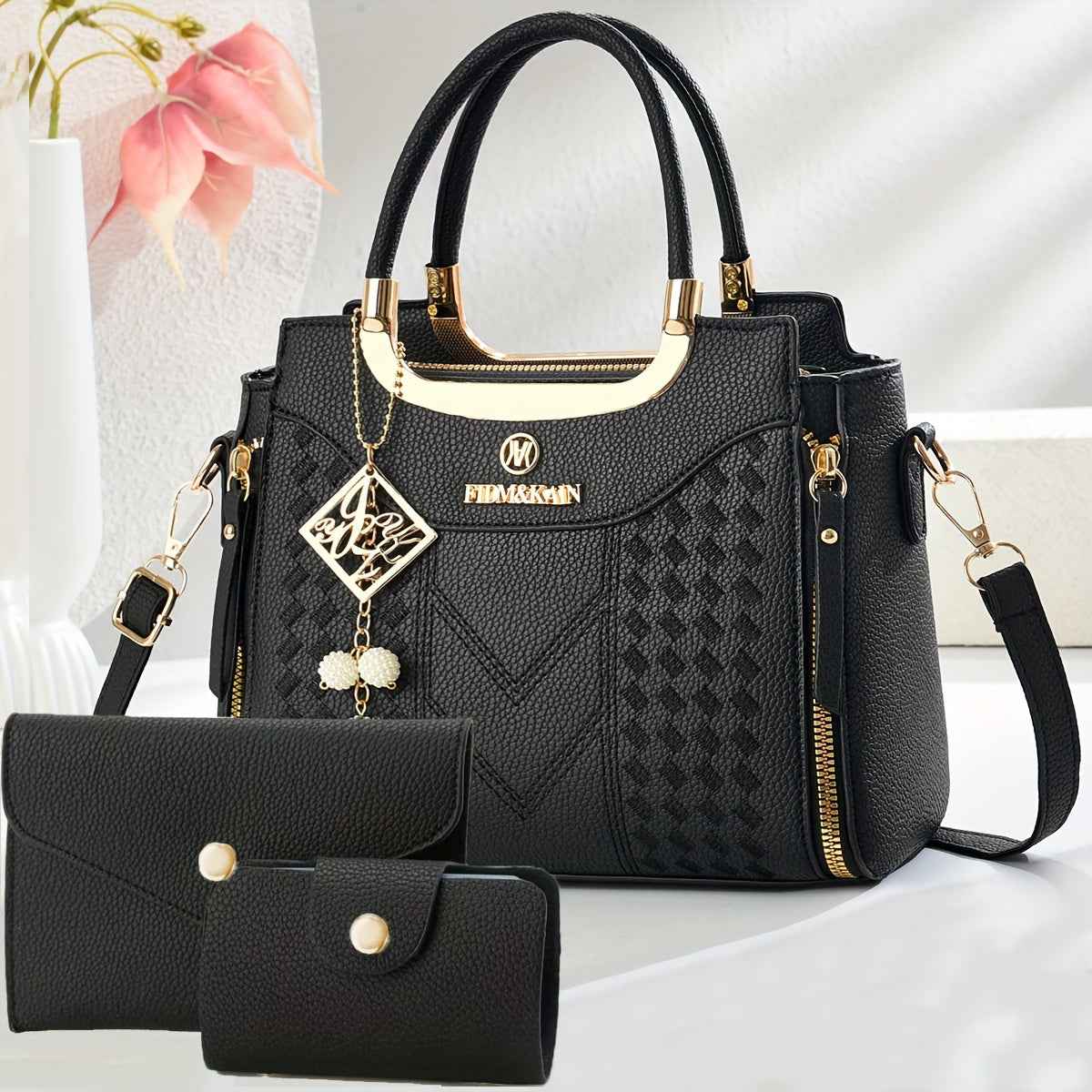 Chic Quilted Printed Tote  Crossbody Bag Set