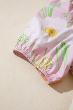 Pink Floral Print Short Puff Sleeve High Waist Tiered Maxi Dress