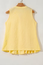 Yellow Cream Bow Tie Notched Neck Pleated Sleeveless Top