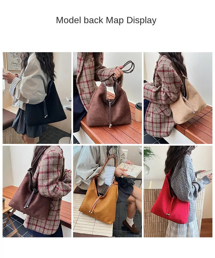 Matte retro women’s large capacity shoulder bag casual everyday tote with premium texture