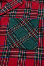 Green Plaid Christmas Holiday Patchwork Long Sleeve Shirt and Shorts Pajama Set