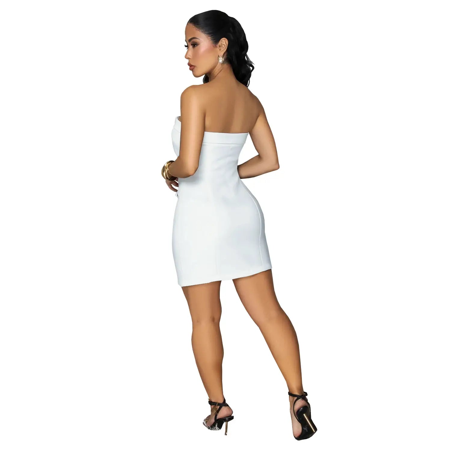 Fashion sexy strapless backless double-breasted dress for women